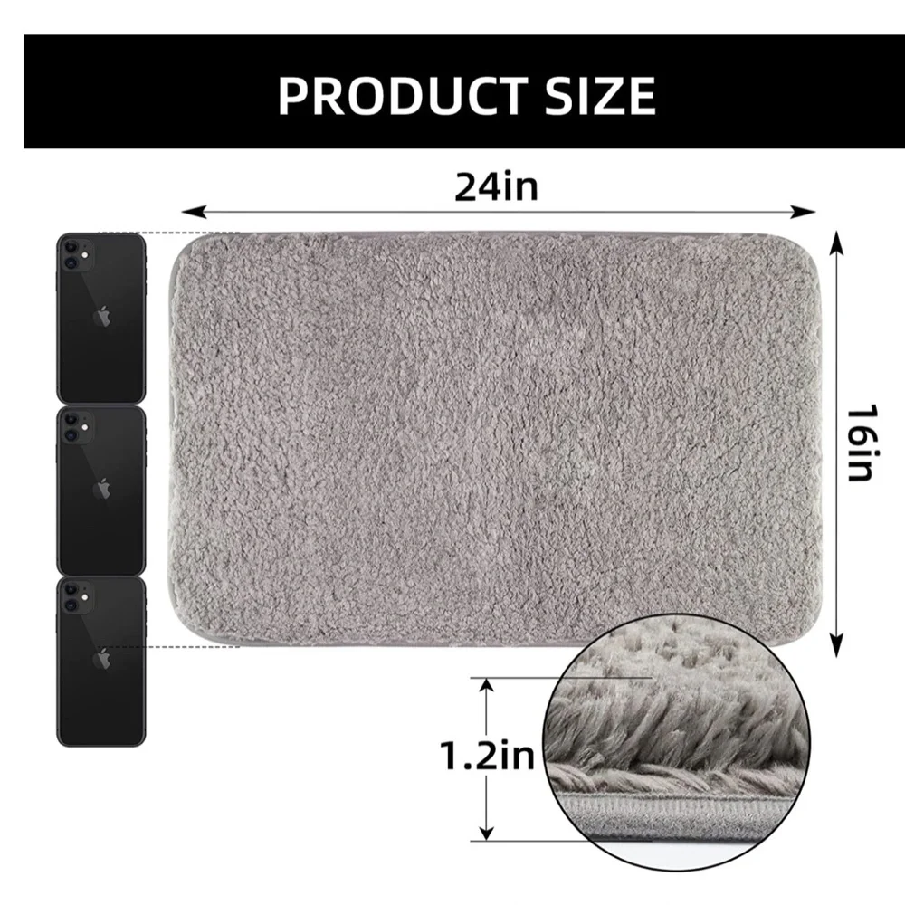 NEW Non Slip, Super Absorbent Soft Shaggy Bath Mat/Shower Rug,16”x24” Gray